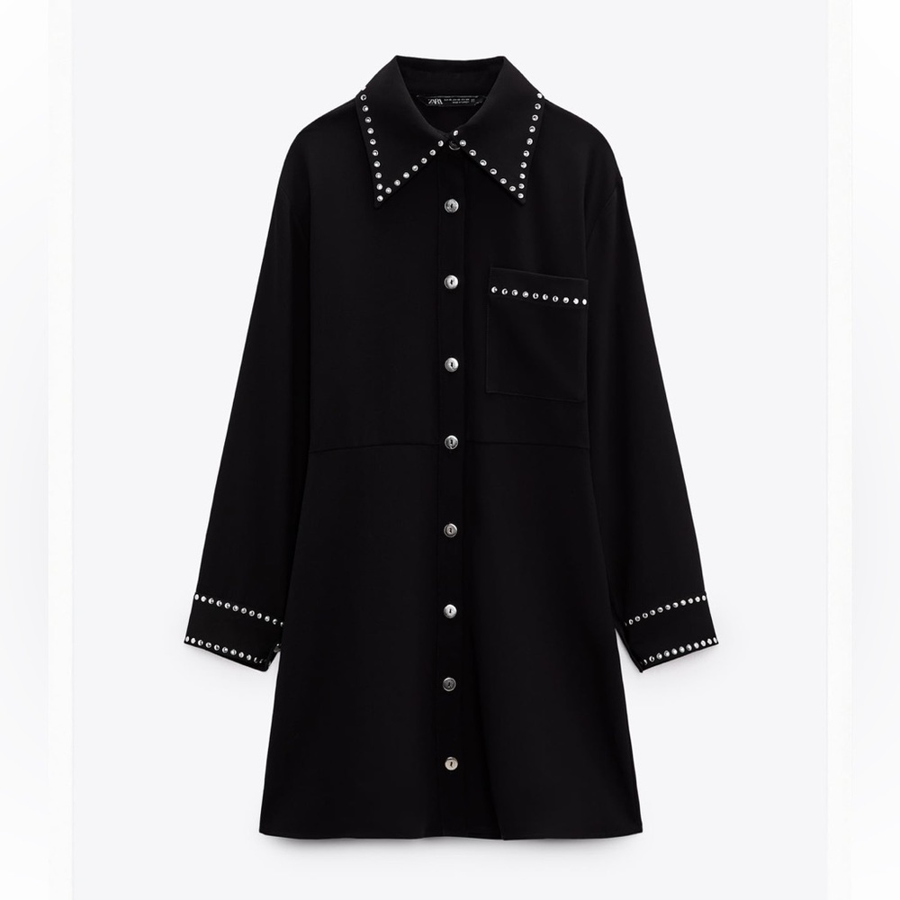 Studded black shirt dress